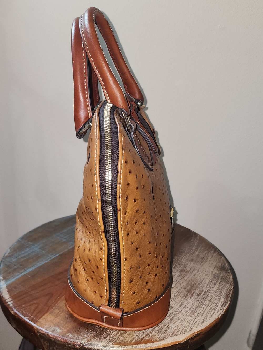 Dooney & Bourke Tan Brown Ostrich Embossed Satchel Purse Project - Picture 6 of 13